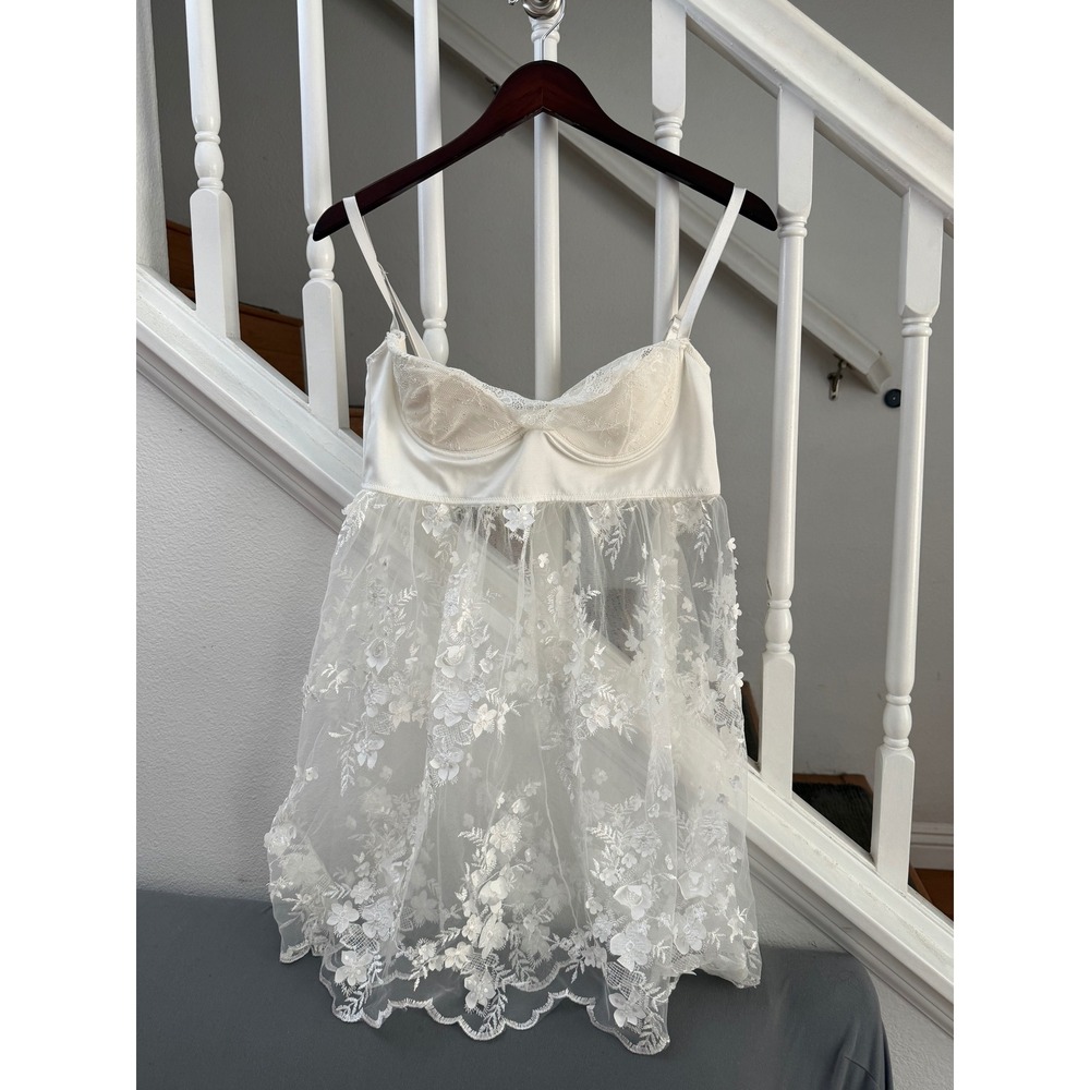 Coquette Ivory White Floral Lace Babydoll Lingerie Bridal Chemise‎ Large